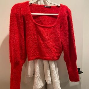 Zara Red Sweater Long Sleeve Medium